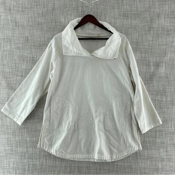 Soft Surroundings Women Small Button Funnel Neck Twill Cotton Tunic Pockets 9496 - Picture 1 of 11